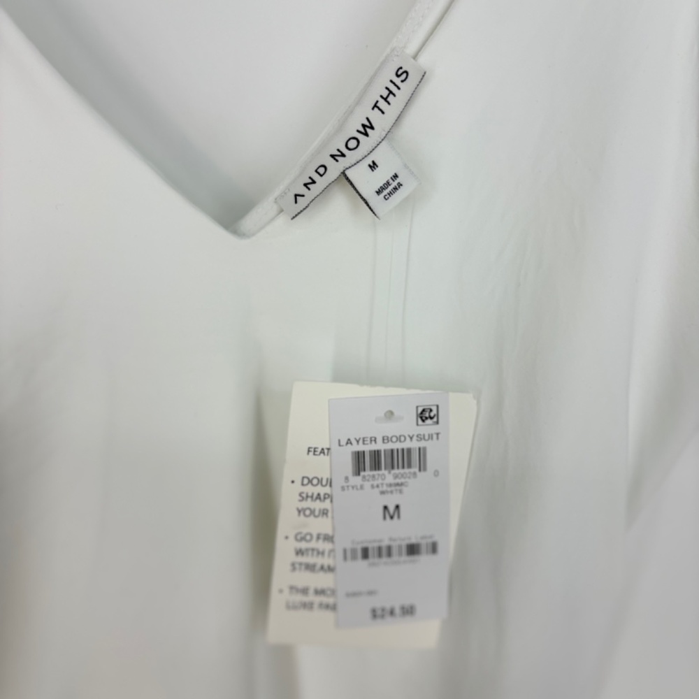 And Now This Womens Medium Tank Bodysuit V-Neck White Double Layer Knit Fabric - Picture 5 of 10